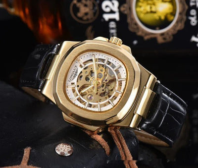 Barrel - shaped Leather Belt Men's Waterproof Mechanical Watch - Emiratec