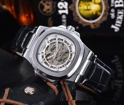 Barrel - shaped Leather Belt Men's Waterproof Mechanical Watch - Emiratec