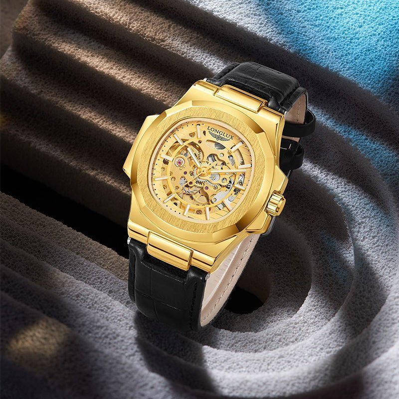 Barrel - shaped Leather Belt Men's Waterproof Mechanical Watch - Emiratec