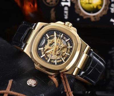 Barrel - shaped Leather Belt Men's Waterproof Mechanical Watch - Emiratec