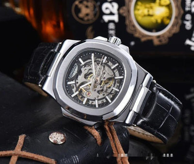 Barrel - shaped Leather Belt Men's Waterproof Mechanical Watch - Emiratec