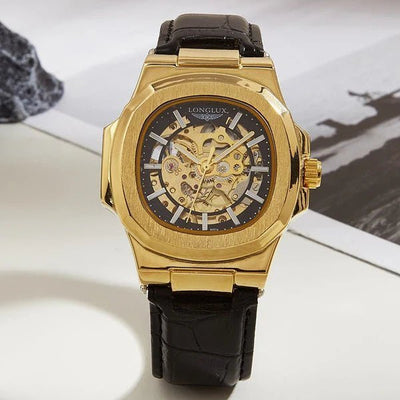Barrel - shaped Leather Belt Men's Waterproof Mechanical Watch - Emiratec