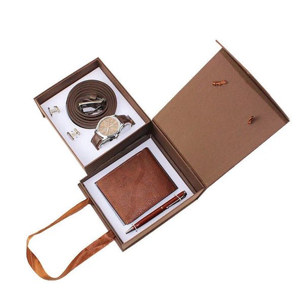 Men's Creative Packed Gift Box Watches Set Quartz Wrist Watch Belt Wallet Cufflinks Pen Suit Mens - Emiratec